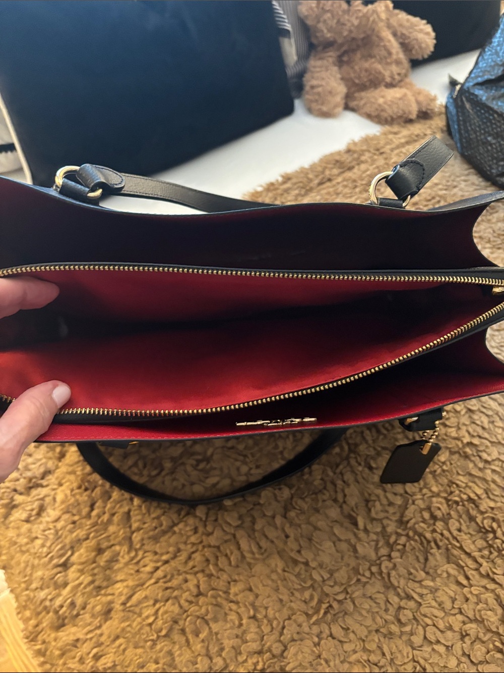 Coach Black Leather Tote with Red Interior and Gold Hardware - Picture 2 of 6
